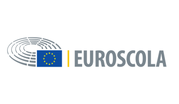 Logo von Euroscola mit Parlamentslogo und grauem Schriftzug